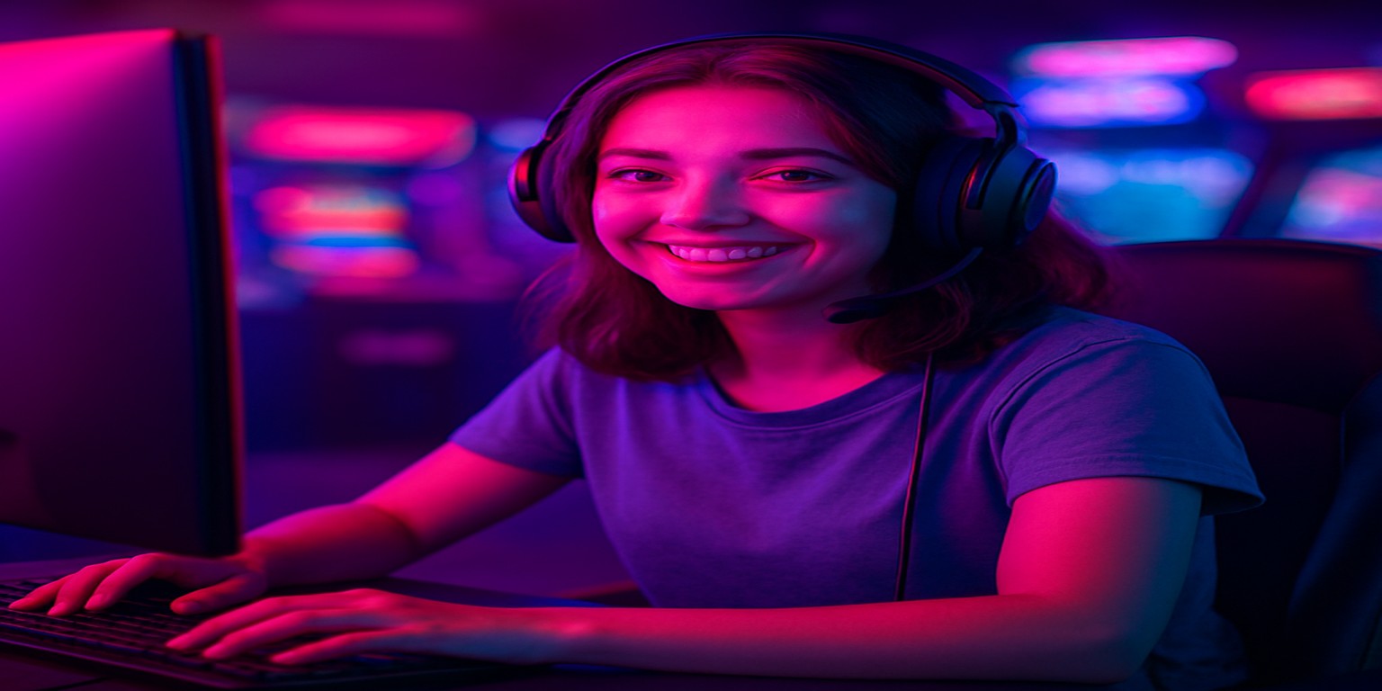 fd77-এ একজন নারী গেম খেলার মুহূর্তে মজা অনুভব করছেন